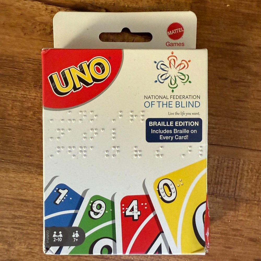 Mattel UNO Braille Edition Card Game - Red, Green, Blue, Yellow